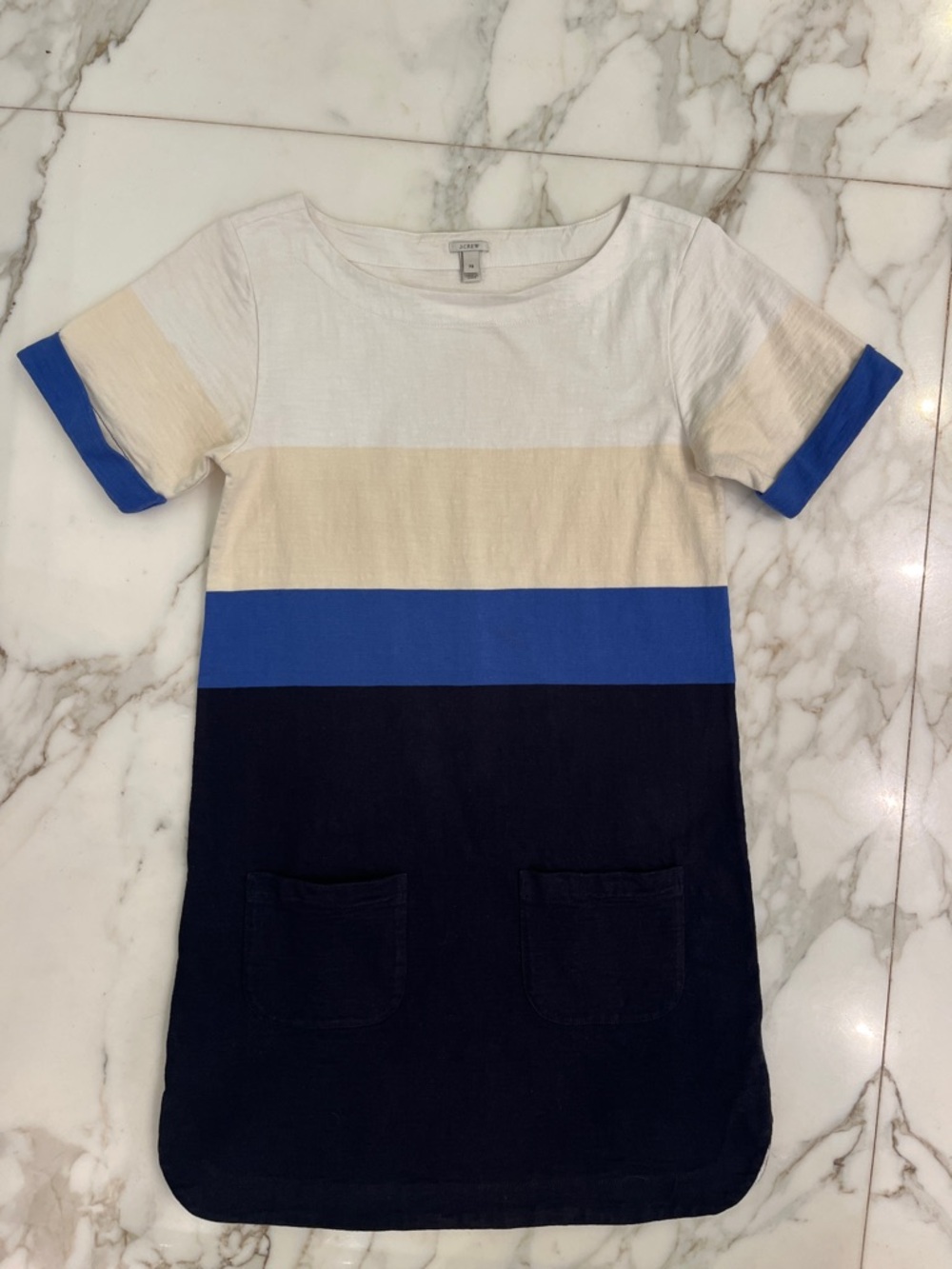 J. Crew Colorblock Short Sleeve Dress in White, Cream, Bright Blue & Navy